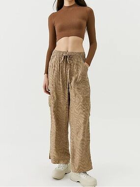 Urban Outfitters Wide-Leg Flowy Drawstring Pants in Brown Tan Print Sz-S.   GG20